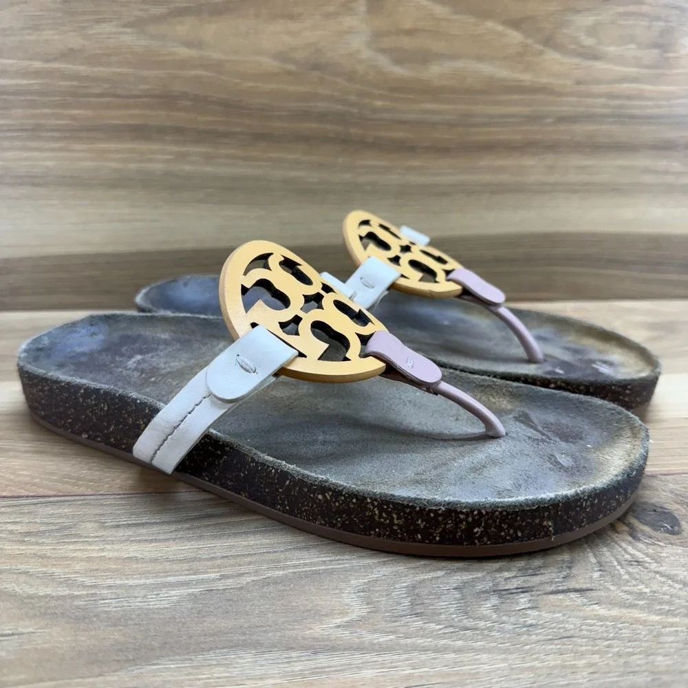 Tory Burch Cloud Miller Colorblock Womens‎ 7.5 Yellow Beige Cream White Leather